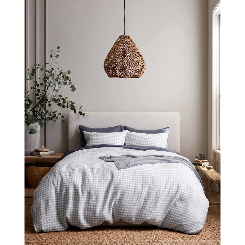 Quince European Linen Gingham Duvet Cover Blue Fog Twin New With Tags